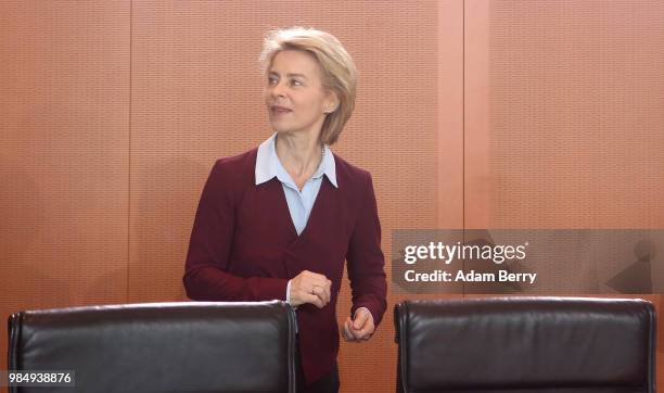 Defense Minister Ursula von der Leyen arrives for the weekly German federal Cabinet meeting on June 27, 2018 in Berlin, Germany. High on the...