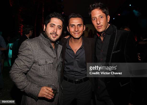 Juan Kuri, Luis Thomas and Mauricio Cuevas attend the Tommy Hilfiger 15th anniversary party at Museo de Arte Moderno on April 14, 2010 in Mexico...