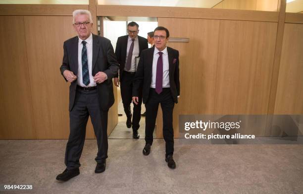 Winfried Kretschmann , Premier of the state of Baden-Wuerttemberg, Andreas Schwarz , chairman of the Green's Landtag fraction, and Wolfgang Reinhart...