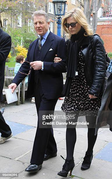 Edward Fox and Emilia Fox attend the funeral of Christopher Cazenove held at St Paul's Church in Covent Garden on April 16, 2010 in London, England.