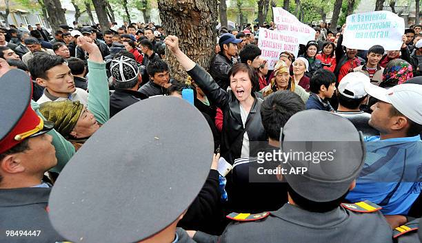 Supporters of outsed Kyrgyz President Kurmanbek Bakiyev attend a rally in Osh, some 700 kms from Bishkek, on April 15, 2010. Automatic gunfire rang...