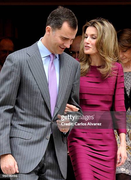 Prince Felipe of Spain and Princess Letizia of Spain attend official audiences at the Zarzuela Palace on April 16, 2010 in Madrid, Spain.