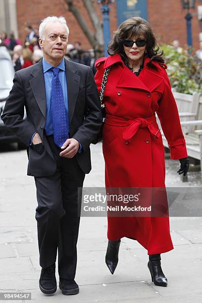 Joan Collins attends the funeral of Christopher Cazenove at The Actors Church, Covent Garden on April 16, 2010 in London, England.