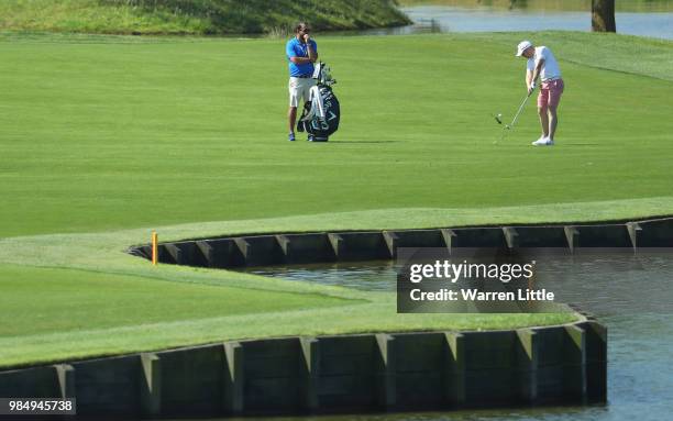 David Horsey of England practices ahead of the HNA Open de France at Le Golf National on June 27, 2018 in Paris, France.