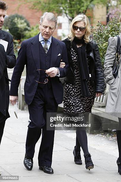 Edward Fox and Emilia Fox attend the funeral of Christopher Cazenove at The Actors Church, Covent Garden on April 16, 2010 in London, England.