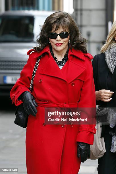 Joan Collins attends the funeral of Christopher Cazenove at St Paul's Church - Actor's Church, Covent Garden on April 16, 2010 in London, England.