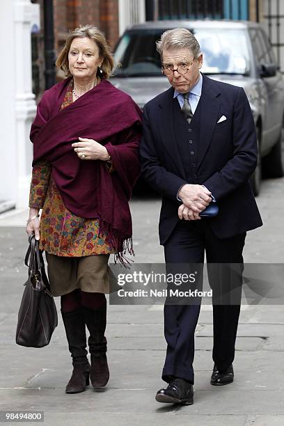 Joanna David and Edward Fox attends the funeral of Christopher Cazenove at St Paul's Church - Actor's Church, Covent Garden on April 16, 2010 in...