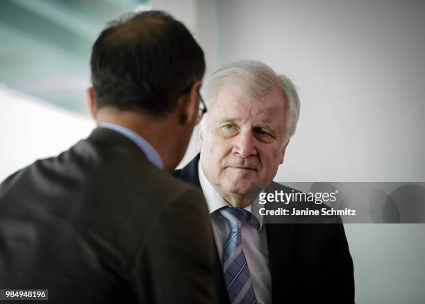 German Foreign Minister Heiko Maas talks with German Interior Minister Horst Seehofer before the start of the Weekly Government Cabinet Meeting on...