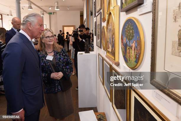 Prince Charles, Prince of Wales attends The Prince's Foundation School of Traditional Arts degree show in Shoreditch on June 27, 2018 in London,...