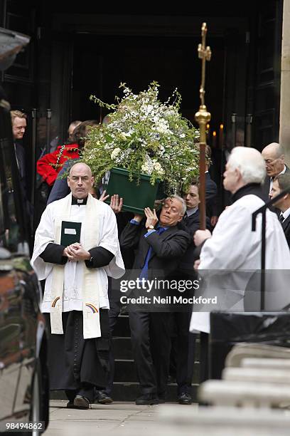 The Coffin of Christopher Cazenove at St Paul's Church - Actor's Church, Covent Garden on April 16, 2010 in London, England.