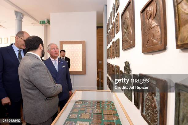 Prince Charles, Prince of Wales attends The Prince's Foundation School of Traditional Arts degree show in Shoreditch on June 27, 2018 in London,...