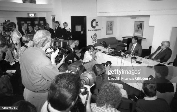 Chelsea's new manager Glenn Hoddle is announced by Chairman Ken Bates during a Press Conference held in June 1993 at Stamford Bridge, in London,...