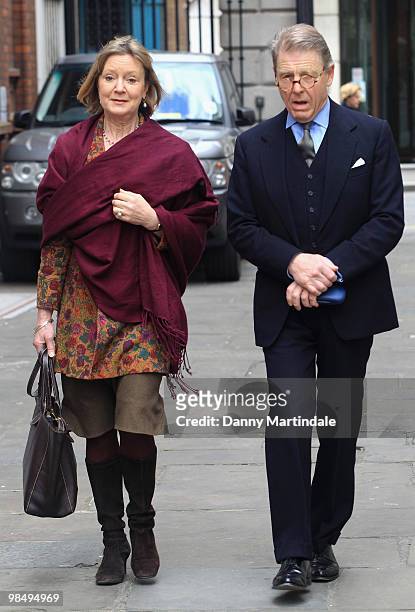 Actor Edward Fox and his wife Joanna David attend the funeral of Christopher Cazenove held at St Paul's Church in Covent Garden on April 16, 2010 in...