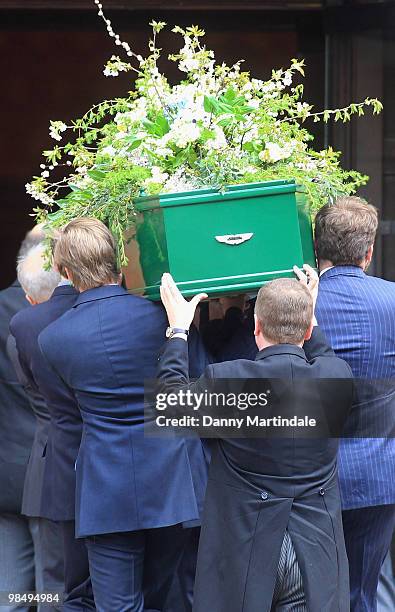 Coffin bearers carry the coffin of Christopher Cazenove at his funeral held at St Paul's Church in Covent Garden on April 16, 2010 in London, England.