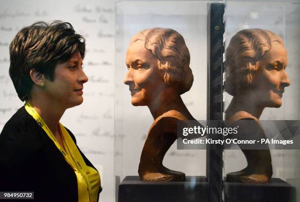 Alison Thewliss MP views a bust of Nancy Astor during a preview of Voice &amp; Vote: Women's Place in Parliament exhibition in Westminster Hall,...