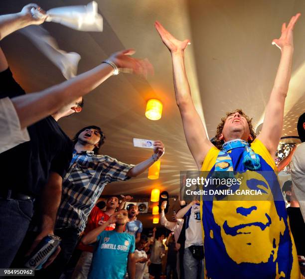 Members of the Maradonian Church The hand of God, a religion dedicated to the Argentina's greatest ever soccer player Diego Maradona, sing during...