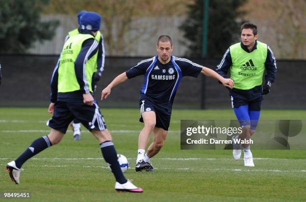 Joe Cole of Chelsea during a training session at the Cobham Training Ground on April 16, 2010 in Cobham, England.