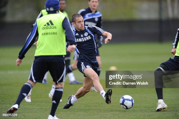 Joe Cole of Chelsea during a training session at the Cobham Training Ground on April 16, 2010 in Cobham, England.