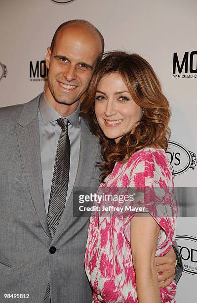 Edoardo Ponti and actress Sasha Alexander arrive at the Tod's Beverly Hills Reopening To Benefit MOCA at Tod's Boutique on April 15, 2010 in Beverly...