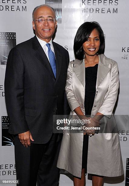 Bill Thompson, New York City Comptroller and Suzanne Shank pose for a photo on the red carpet at the 12th annual Keepers Of The Dream Awards at the...