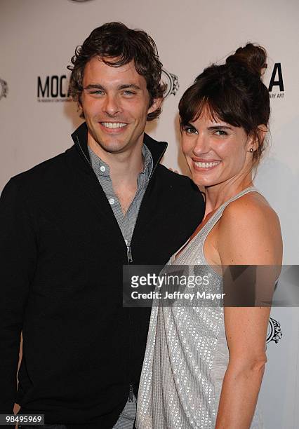 Actor James Marsden and wife Lisa Linde arrive at the Tod's Beverly Hills Reopening To Benefit MOCA at Tod's Boutique on April 15, 2010 in Beverly...
