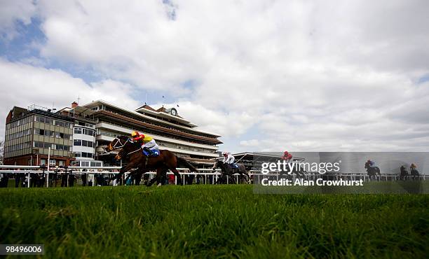 Klammer ridden by jockey, Shane Kelly win The Erik Penser Bank E.B.F. Maiden Stakes at Newbury racecourse on April 16, 2010 in Newbury, England