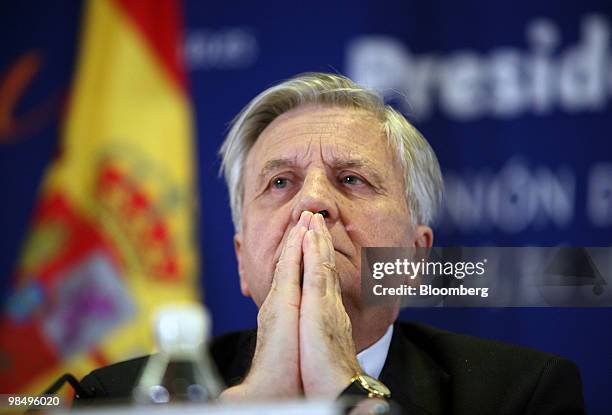 Jean-Claude Trichet, president of the European Central Bank , listens during a press conference during the European Union finance ministers meeting...