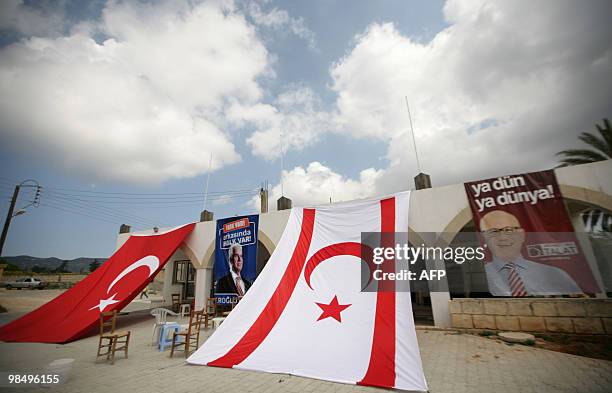 Picture taken on April 16, 2010 shows posters of candidates for the upcoming election in the self-proclaimed Turkish Republic of Northern Cyprus,...