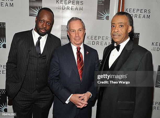 Wyclef Jean, Mayor Michael Bloomberg and Rev. Al Sharpton attend the 12th annual Keepers Of The Dream Awards at the Sheraton New York Hotel & Towers...