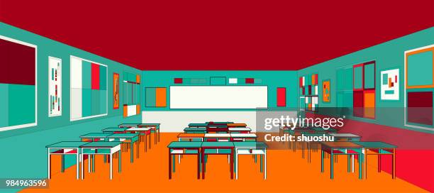 colorful panorama classroom pattern - wall angle stock illustrations