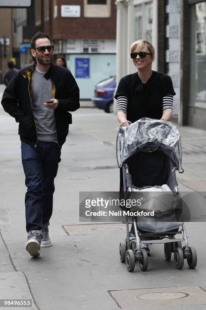Ben Cyzer and Sara Cox Sighted with their new baby Renee on April 16, 2010 in London, England.
