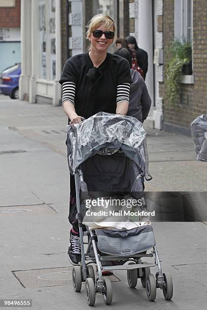 Sara Cox Sighted with her new baby Renee on April 16, 2010 in London, England.