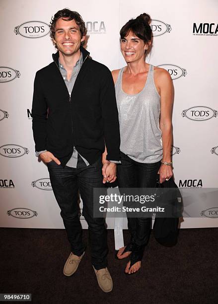 James Marsden and Lisa Linde attends the Tod's Beverly Hills Reopening To Benefit MOCA at Tod's Boutique on April 15, 2010 in Beverly Hills,...