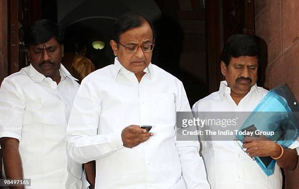 Chidambaram at parliament session day in New Delhi on Thursday, April 15, 2010.