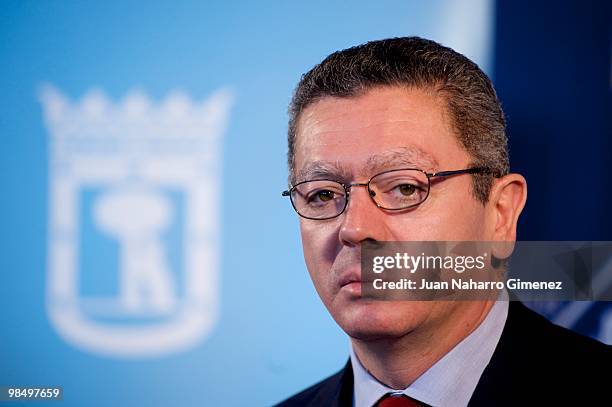 Mayor of Madrid Alberto Ruiz Gallardon attends at Campus Party on April 16, 2010 in Madrid, Spain. Some 800 young people from the EU are gathering...