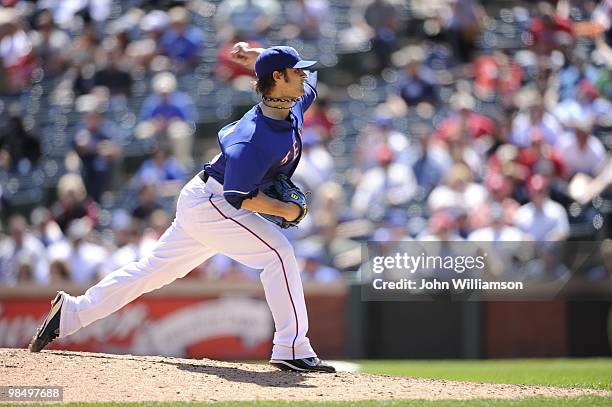 Wilson of the Texas Rangers pitches during the game against the Toronto Blue Jays at Rangers Ballpark in Arlington in Arlington, Texas on Thursday,...