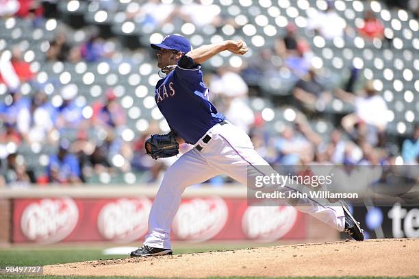 Wilson of the Texas Rangers pitches during the game against the Toronto Blue Jays at Rangers Ballpark in Arlington in Arlington, Texas on Thursday,...