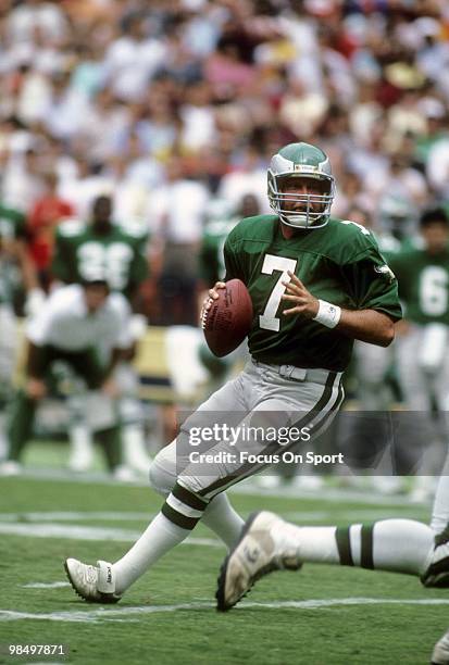 S: Quarterback Ron Jaworski of the Philadelphia Eagles drops back to throw a pass against the Washington Redskins circa mid 1980's during an NFL...