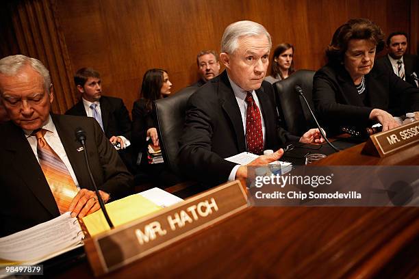 Senate Judiciary Committee ranking Republican Sen. Jeff Sessions prepares to question University of California at Berkley Law Professor Goodwin Liu...