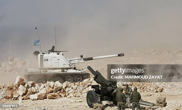 Lebanese troops take part in joint military drill with the United Nations Interim Forces in Lebanon in Naqura on the Lebanese-Israeli border on April...