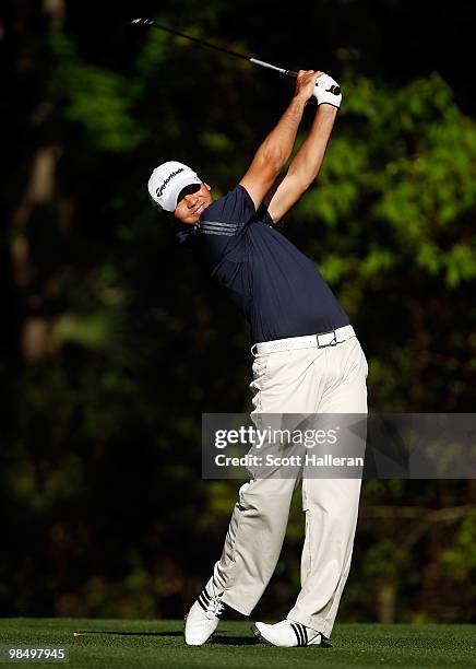 Jason Day of Australia hits his tee shot on the fifth hole during the second round of the Verizon Heritage at the Harbour Town Golf Links on April...