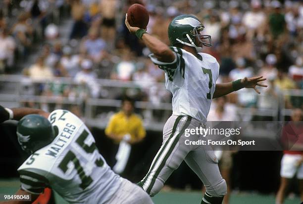 Quarterback Ron Jaworski of the Philadelphia Eagles throws a pass circa early 1980's during an NFL football game. Jaworski played for the Eagles from...