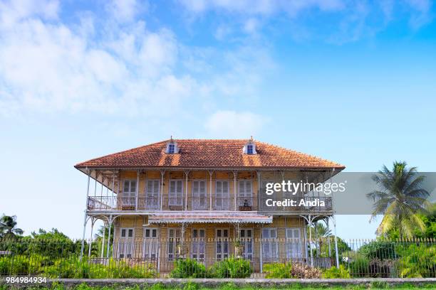 Zevallos colonial building, town of Le Moule, Grande-Terre Island, Guadeloupe. Traditional colonial house listed as a National Historic Landmark .