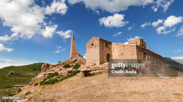 Spain; Aragon Province: Hoya de Huesca Overview of the ruins of the Marcuello Castle , defense castle at the border of the territories belonging to...