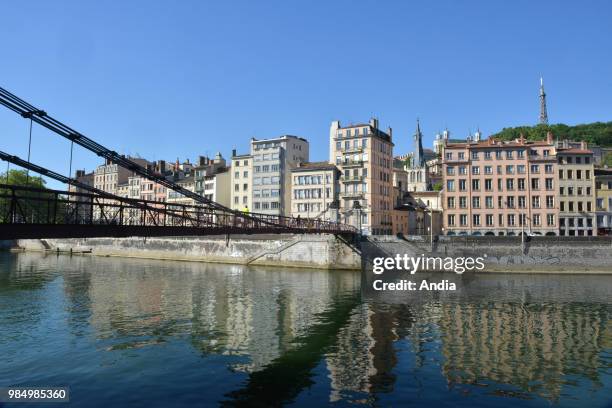 Lyon : real estate, buildings along the 'Quais de Saone' walkway and 'Quai Bondy', viewed from 'Quai Saint-Vincent', in the 5th arrondissement ....