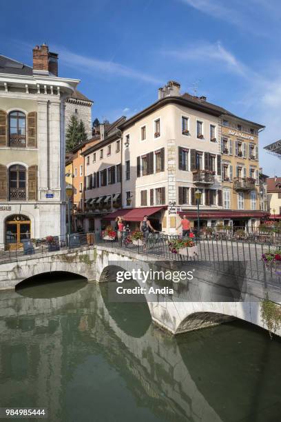 Annecy : buildings along the banks of the river Thiou, in the Old Town, Lake Annecy , Quay de L'Ile.