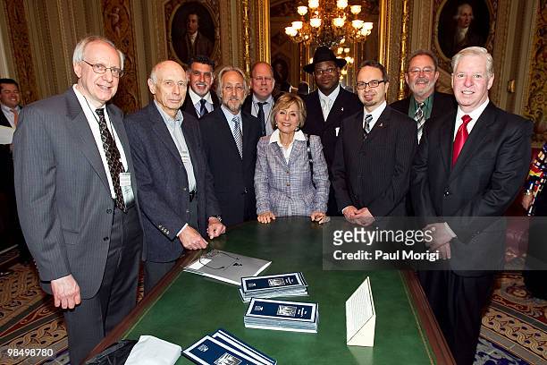 Senator Barbara Boxer poses for a photo with Neil Portnow, Recording Academy President and CEO, and other music executives at the GRAMMYs on the Hill...