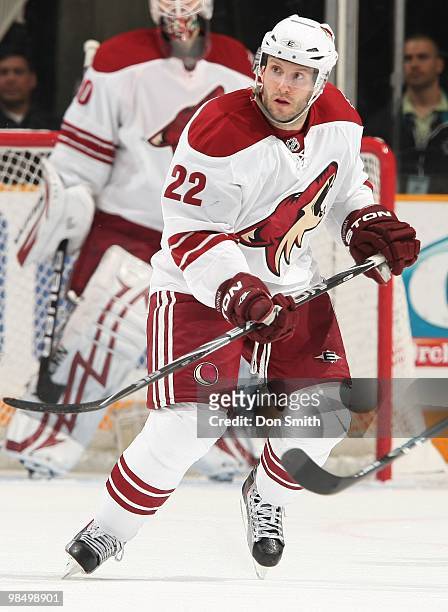 Lee Stempniak of the Phoenix Coyotes, skates up ice during an NHL game vs the San Jose Sharks on April 10, 2010 at HP Pavilion at San Jose in San...