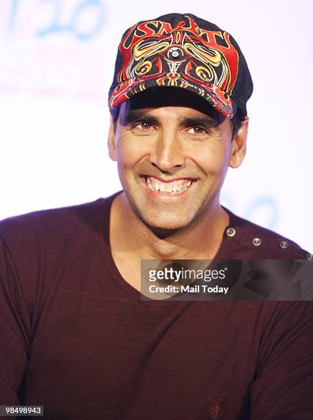 Akshay Kumar attends an event in Mumbai on April 14 announcing the promotional tie up of Bollywood Hindi Film �Houseful� with ESPN for the ICC World...