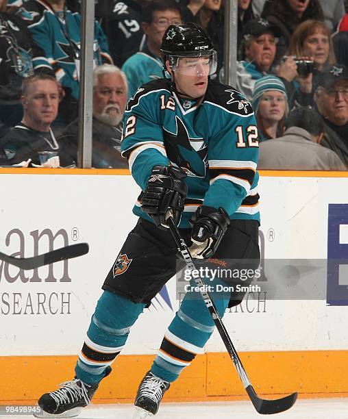 Patrick Marleau of the San Jose Sharks skates during an NHL game vs the Phoenix Coyotes on April 10, 2010 at HP Pavilion at San Jose in San Jose,...